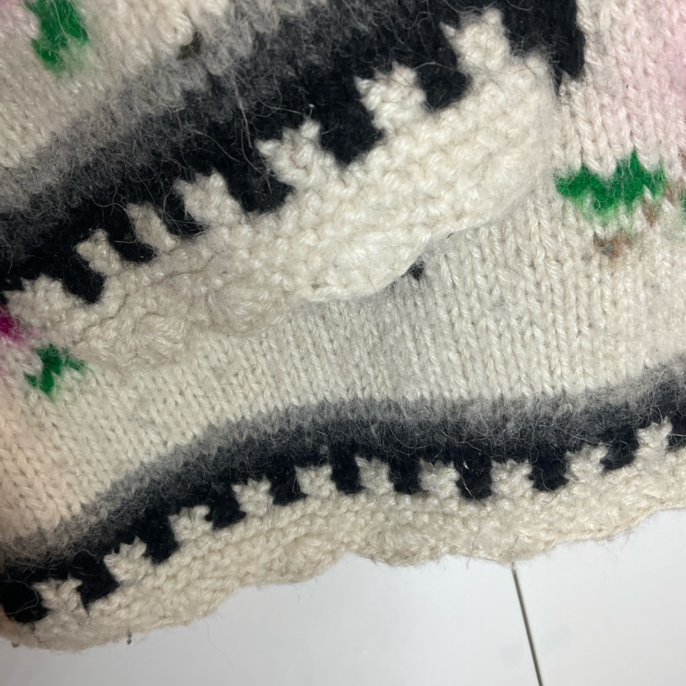 Hand knit pure wool folk style cardigan Peruvian Large Llama Butterfly - Picture 6 of 11